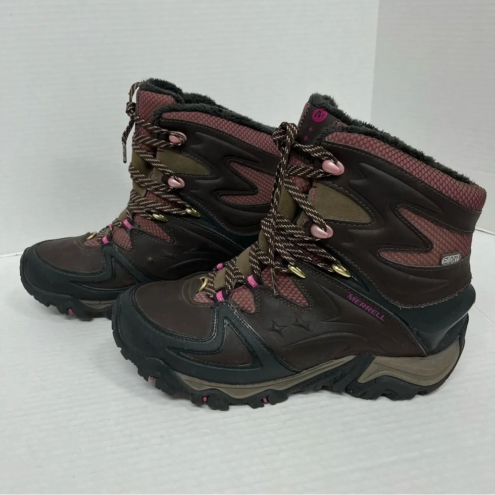 EUC Merrell Waterproof Brown and Pink Leather Winter Hiking Boot - Polorand 8.5